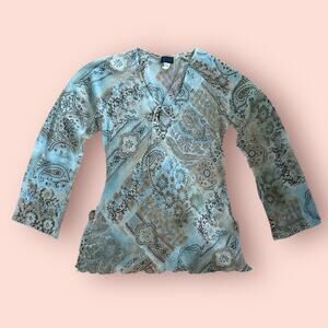 Vtg Y2K Medium Sheer Mesh Long Sleeve Paisley Top Fairy Grunge Whimsigoth